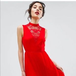 ASOS Red Sleeveless Lace Insert Dress Size 14 perfect Christmas dress!